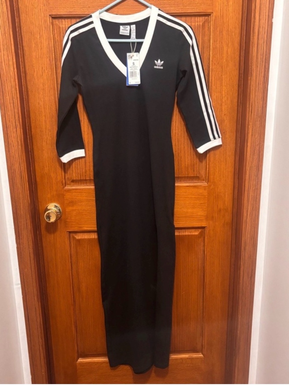 Adidas Black Maxi Dress with White Three-Stripe Trim. Sz S. PTP 16”. NWT - Picture 2 of 6